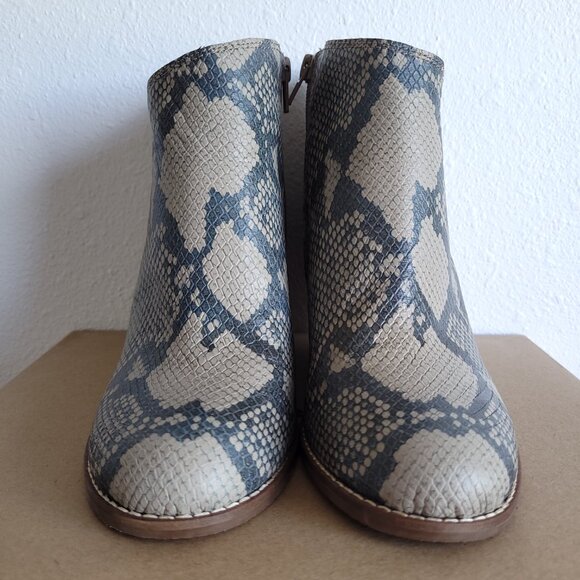 New Lucky Brand Leather Snake Print wedge booties in tan/gray and black - Picture 2 of 12